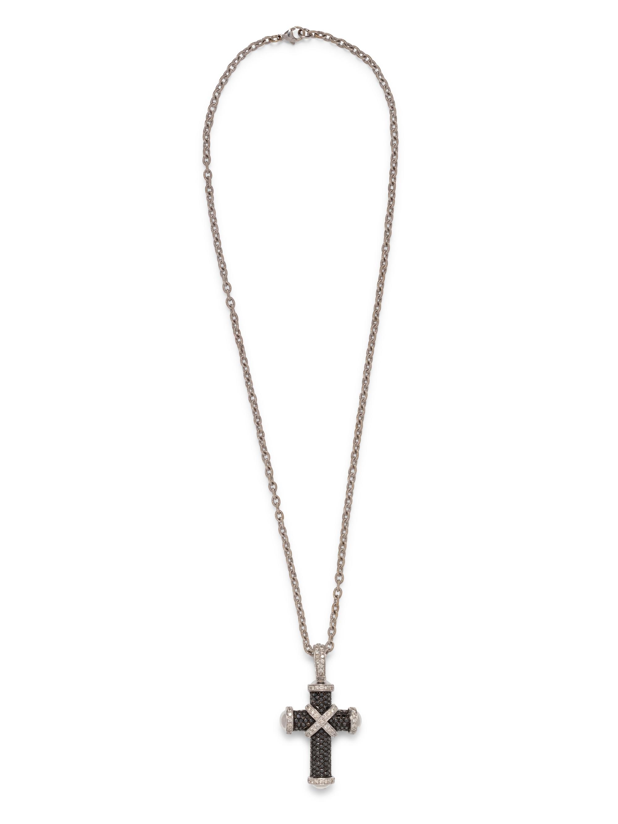 DIAMOND AND BLACK DIAMOND CROSS PENDANT/ NECKLACE