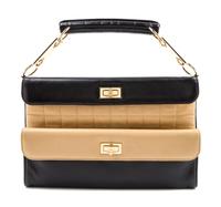 A Chanel Black and Tan Leather Handbag, 7" x 11" x 1"; Top handle 3.5''.
