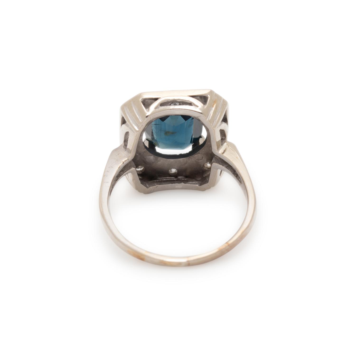 SAPPHIRE, DIAMOND, AND WHITE GOLD RING