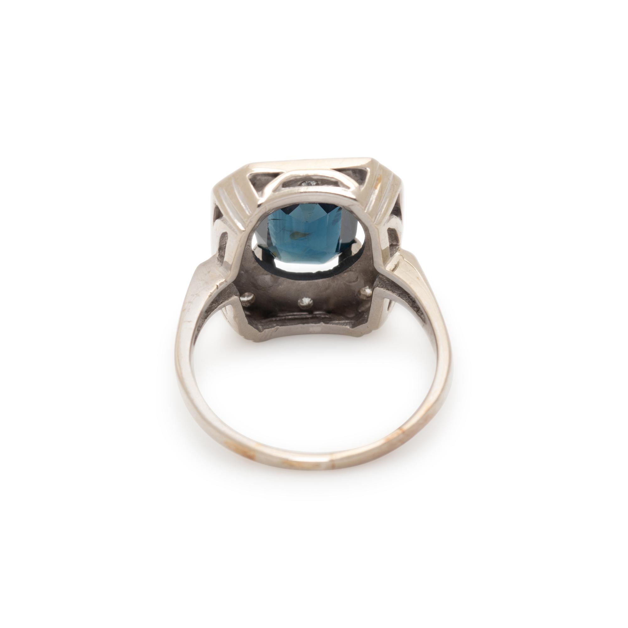 SAPPHIRE, DIAMOND, AND WHITE GOLD RING