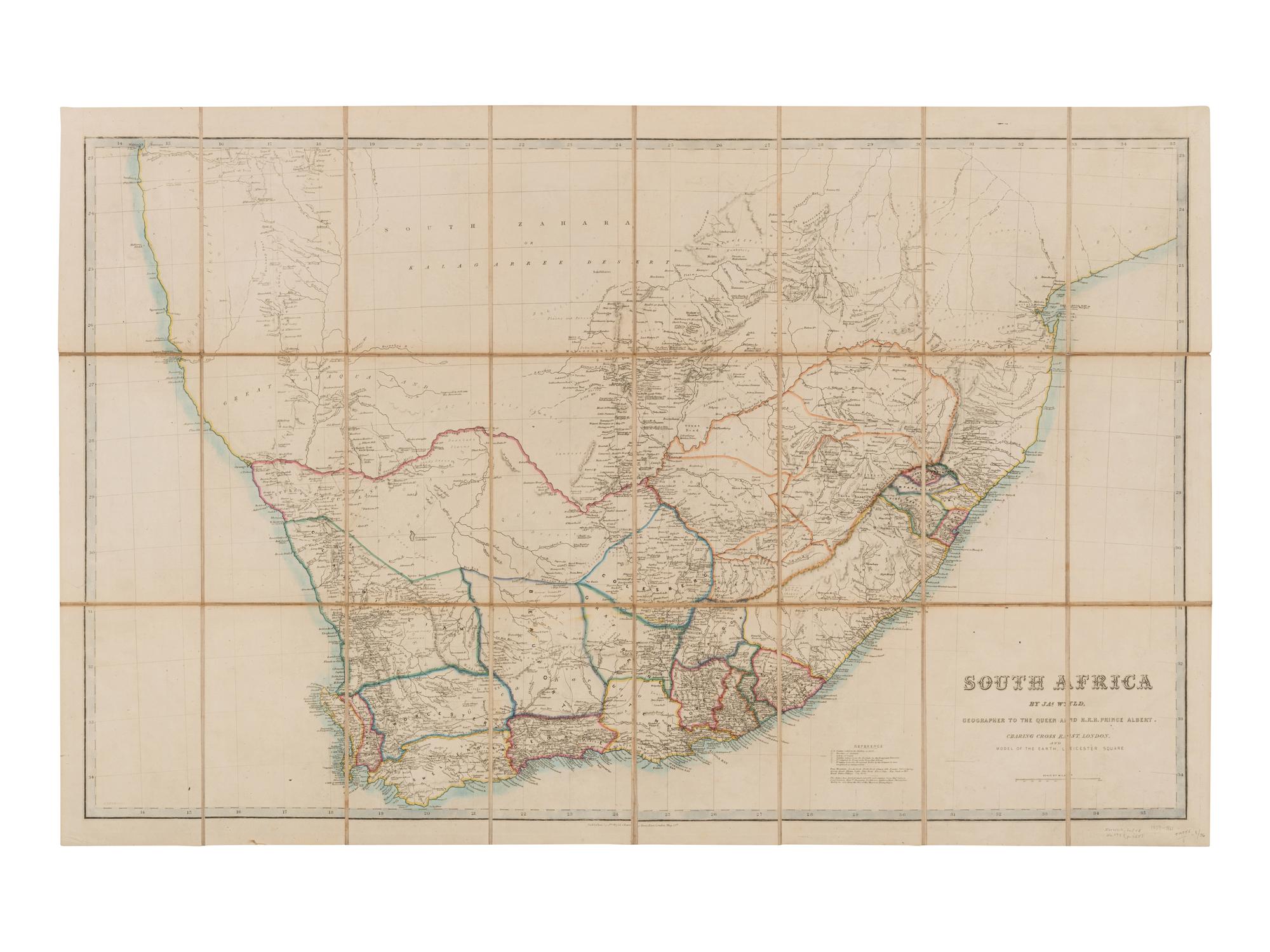 [SOUTH AFRICA]. WYLD, James (1812-1887). Wyld’s Eastern South Africa from the River Limpopo to Algoa Bay Embracing the Transvaal Bechuana Land and Stella Land. Orange Free State Natal Zulu & Griquia-Land West Shewing the British Settlements & Native Locations. London, 1889.