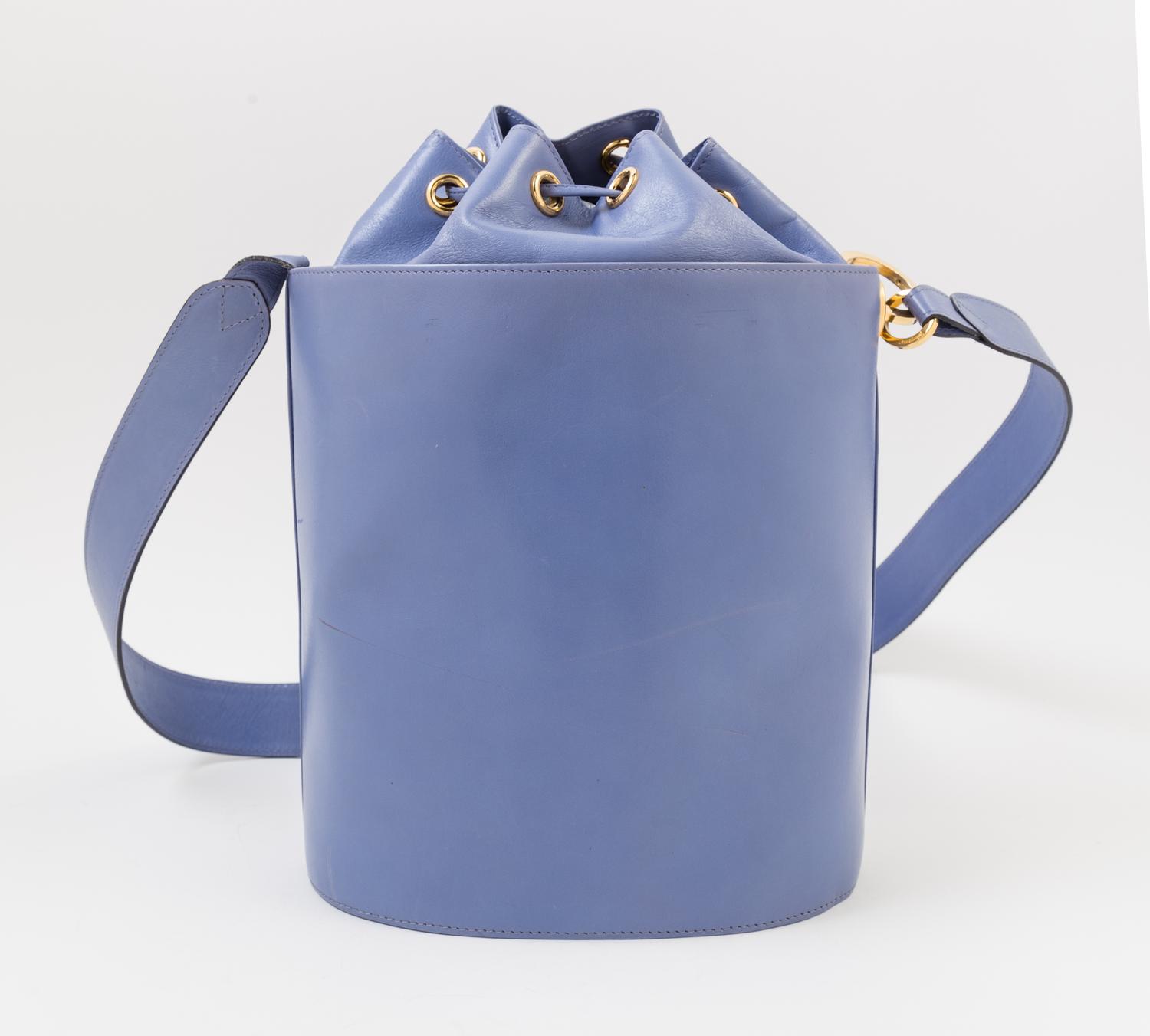 A Salvatore Ferragamo Sky Blue Bucket Bag, 11" x 12" x 5". Strap drop: 16".