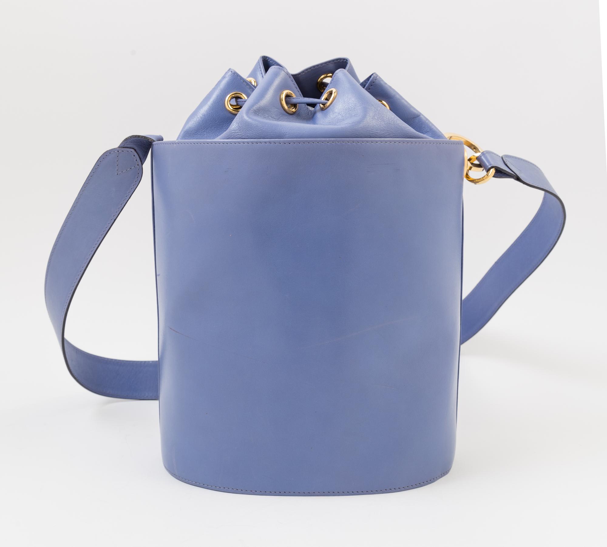 A Salvatore Ferragamo Sky Blue Bucket Bag, 11" x 12" x 5". Strap drop: 16".