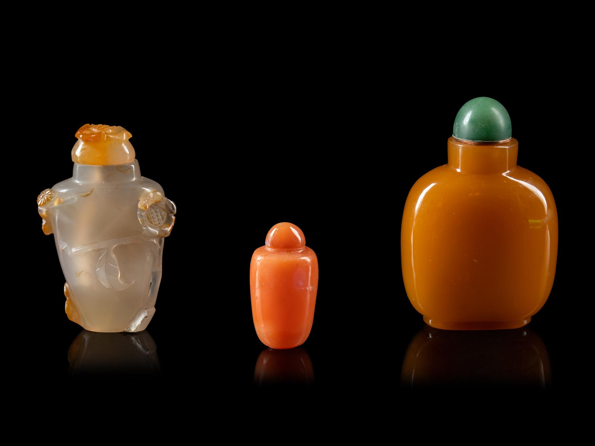 Three Chinese Agate Snuff Bottles