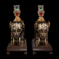 A Pair of Large Chinese Parcel Gilt Bronze and Cloisonné Elephants, 20th Century — 近代 掐絲琺琅太平有象一對