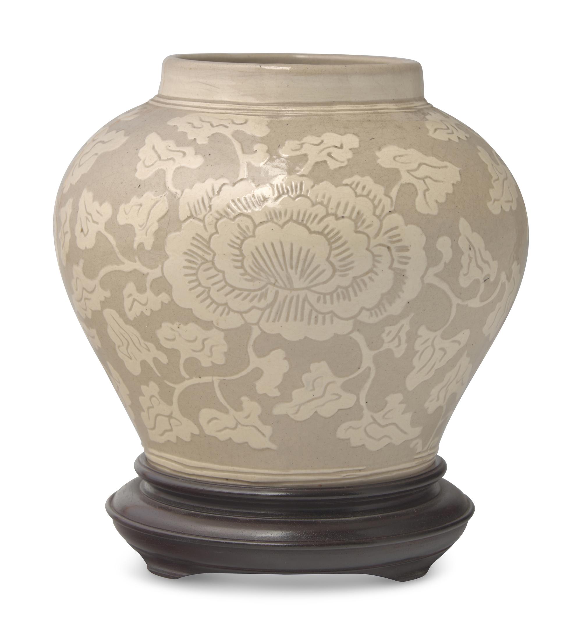 A Chinese Cizhou Style Carved "Peony" Jar, Guan