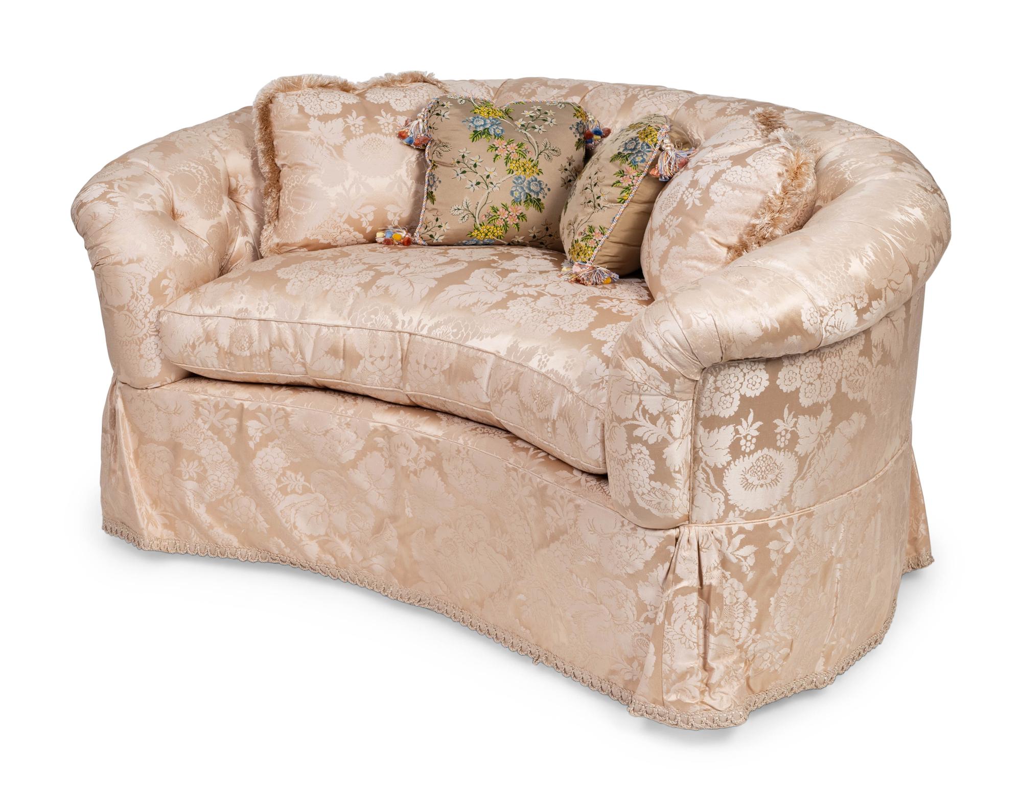 A Contemporary Damask-Upholstered Settee