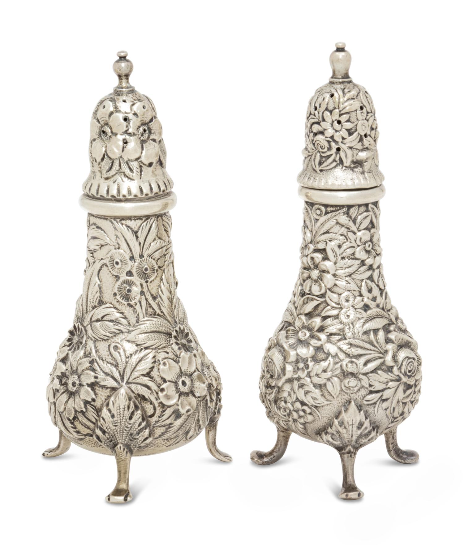 Two S. Kirk and Son Silver Repousse Casters