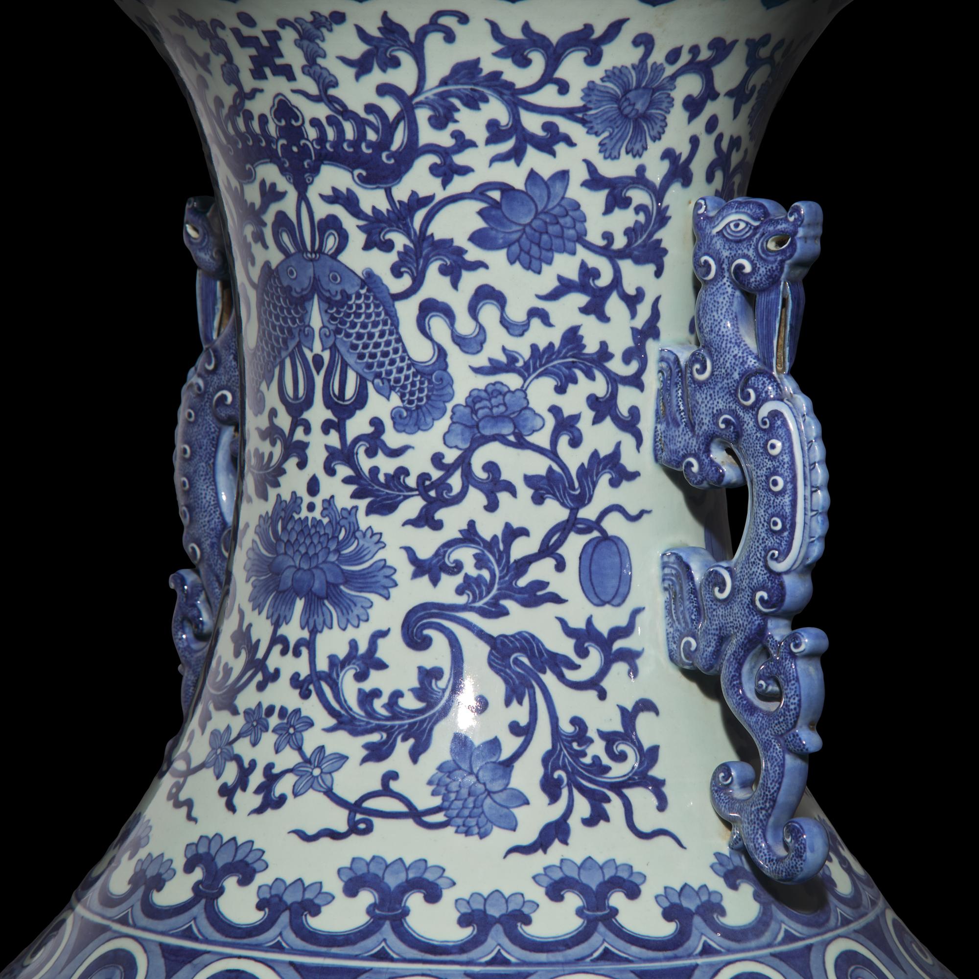 A Magnificent, Monumental, and Extremely Rare Chinese Blue and White 'Nine Dragons' Vase, Qing Dynasty, Jiaqing/Daoguang Period — 清嘉慶/道光 巨型青花九龍大瓶（附山中商會1943年圖錄）