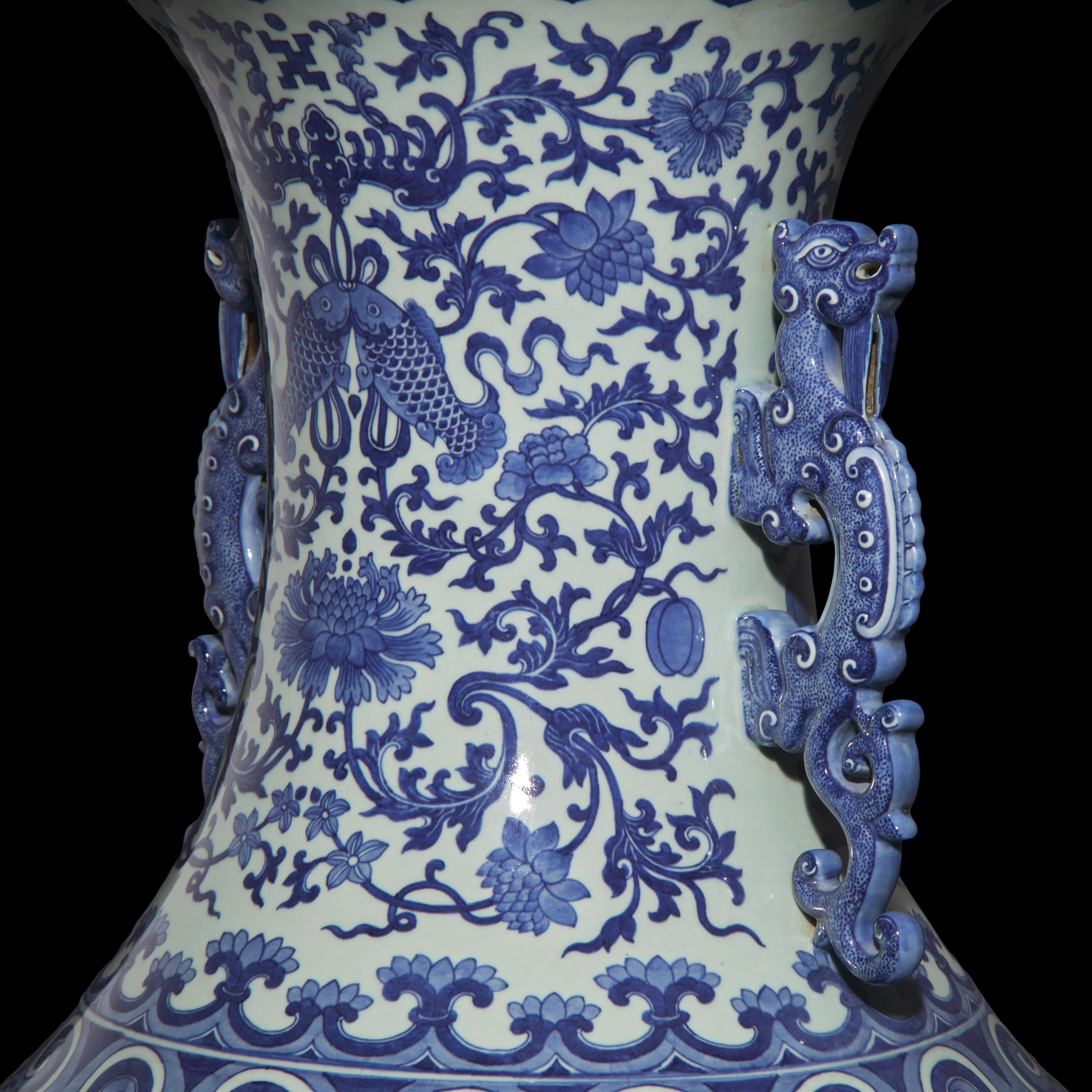 A Magnificent, Monumental, and Extremely Rare Chinese Blue and White 'Nine Dragons' Vase, Qing Dynasty, Jiaqing/Daoguang Period