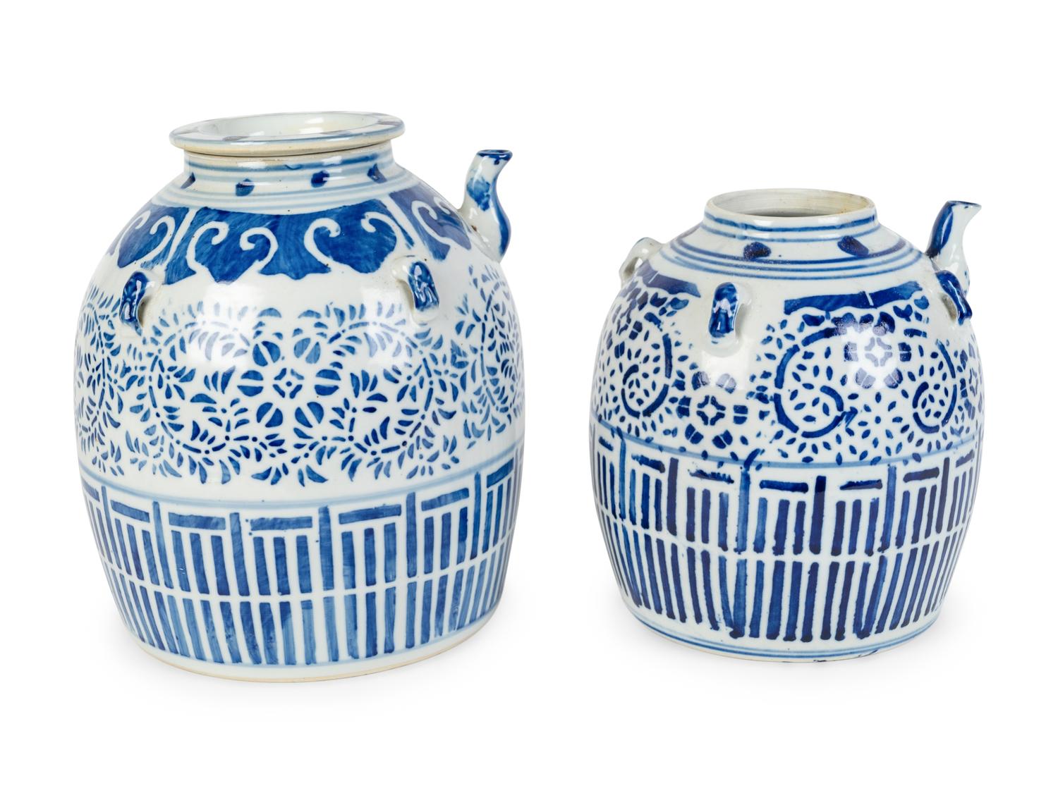 Two Chinese Blue and White Porcelain Wine Pots — 20TH CENTURY