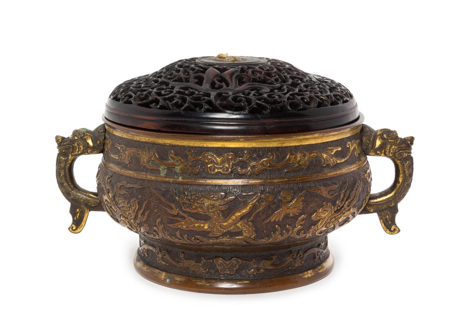 A Parcel-Gilt Bronze Incense Burner — LIKELY 17TH CENTURY