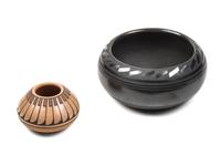 Blue Corn, Crucita Calabaza (San Ildefonso, 1920-1999) Pottery Bowls Height of larger 3 1/4 x diameter 7 1/4 inches