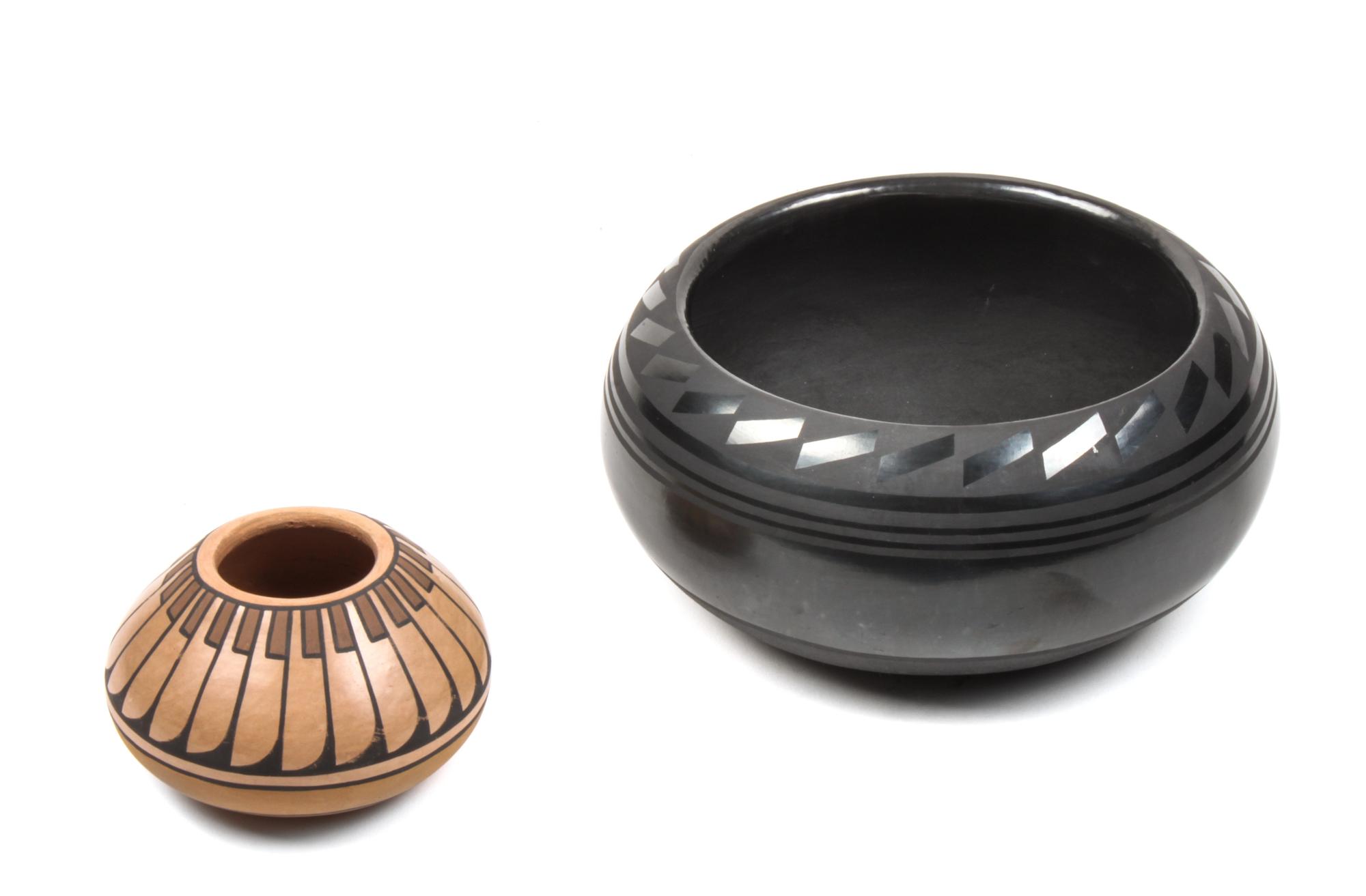 Blue Corn, Crucita Calabaza (San Ildefonso, 1920-1999) Pottery Bowls Height of larger 3 1/4 x diameter 7 1/4 inches