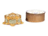 A Sèvres Style Porcelain Mounted Table Casket and a French Gilt Bronze Mounted Table Casket