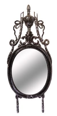 A Neoclassical Style Black Painted Mirror Height 57 inches. — 19TH CENTURY WITH LATER PAINT