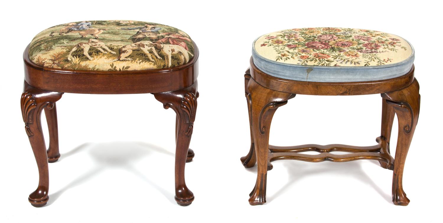 A Group of Four Foot Stools Height of largest 20 x width 23 x depth 16 inches. — 20TH CENTURY