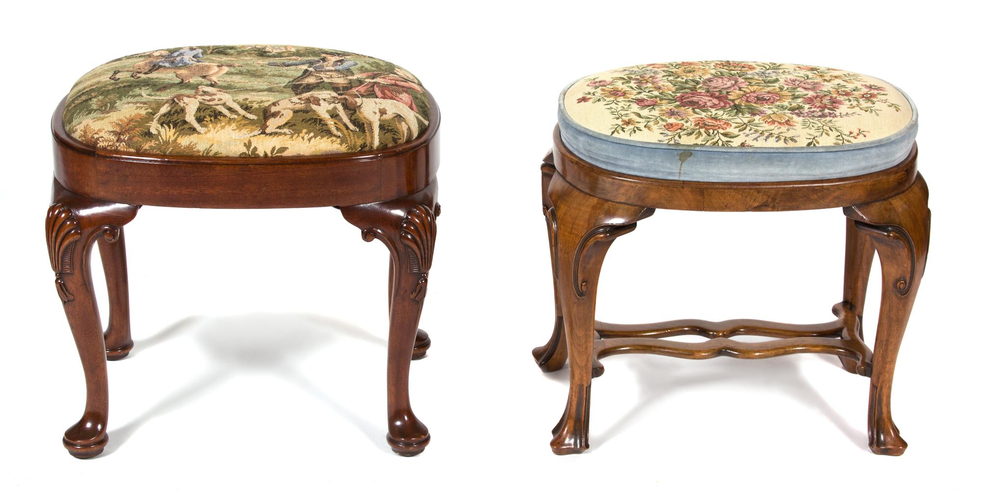 A Group of Four Foot Stools Height of largest 20 x width 23 x depth 16 inches. — 20TH CENTURY