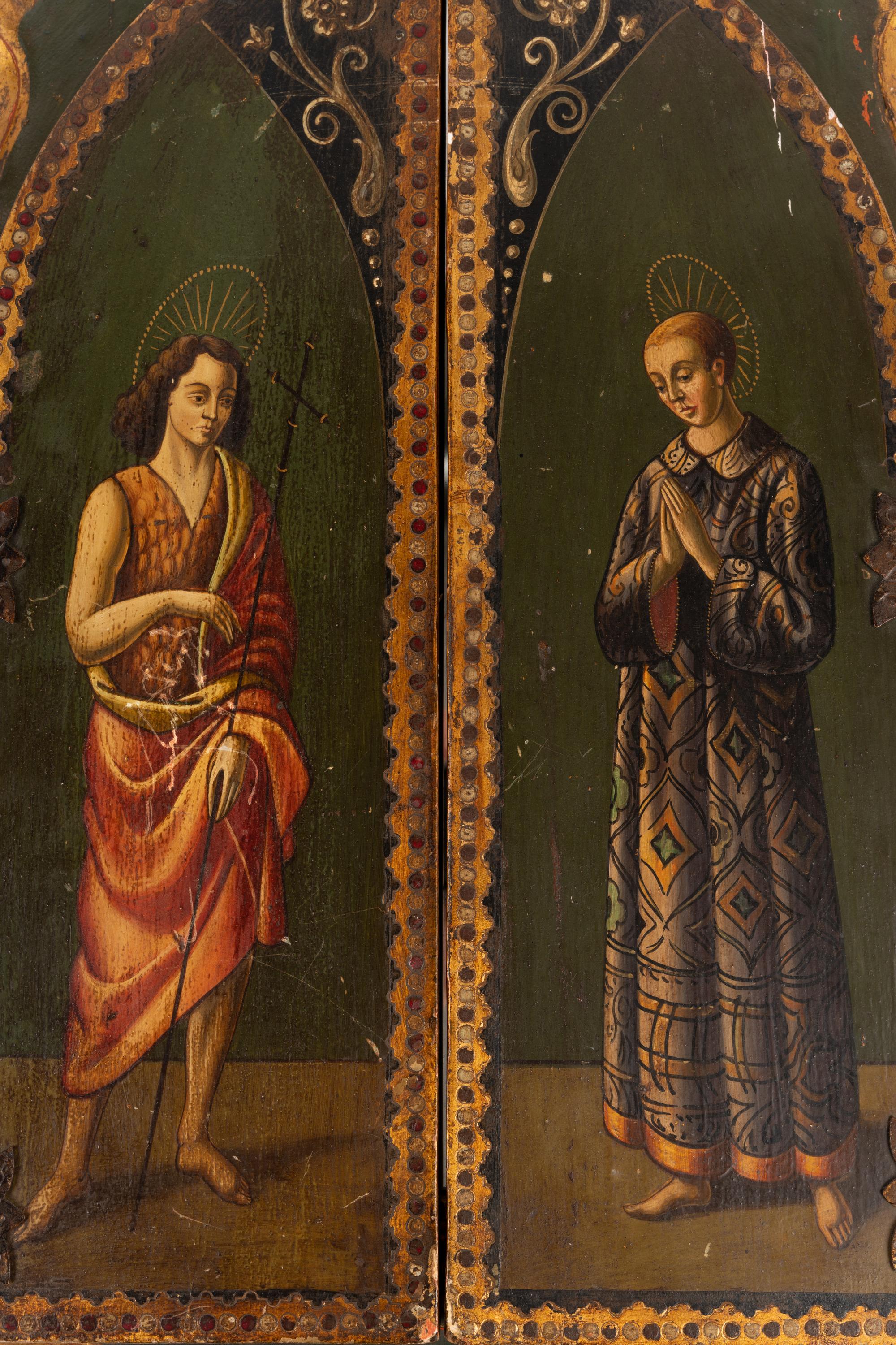 A Continental Painted Altar Triptych
