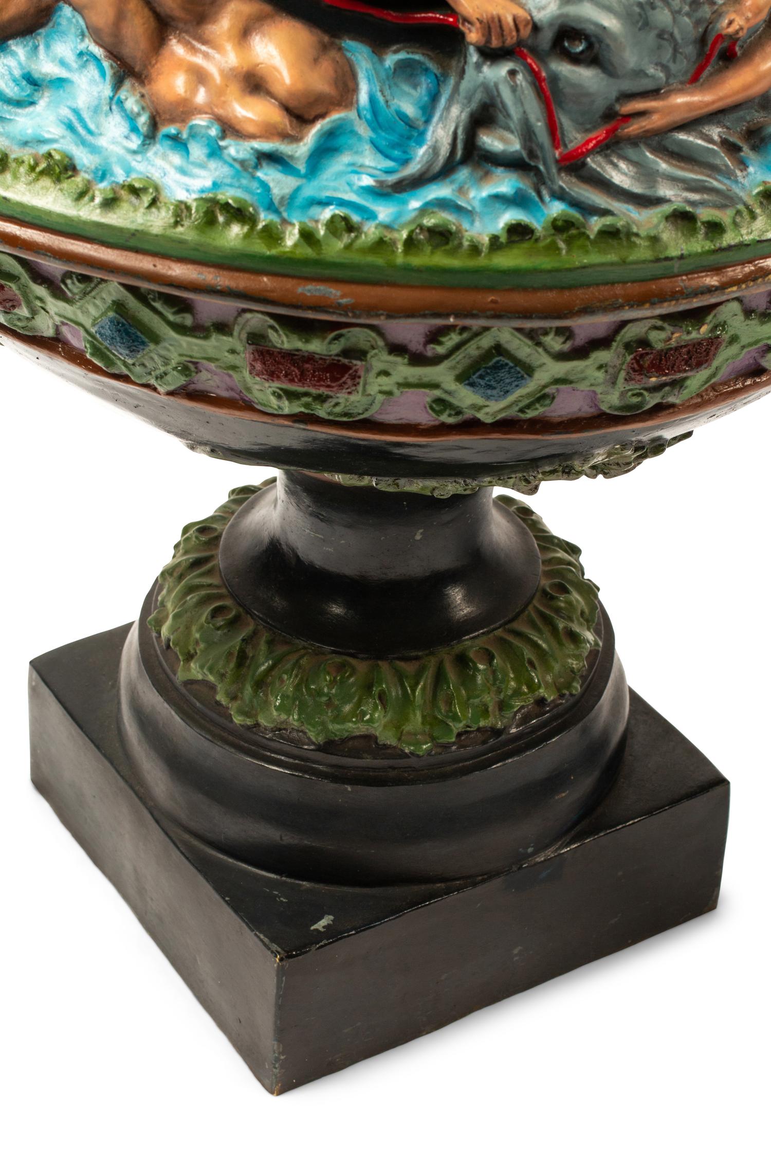 A Pair of Neoclassical Style Polychrome Bronze Urns