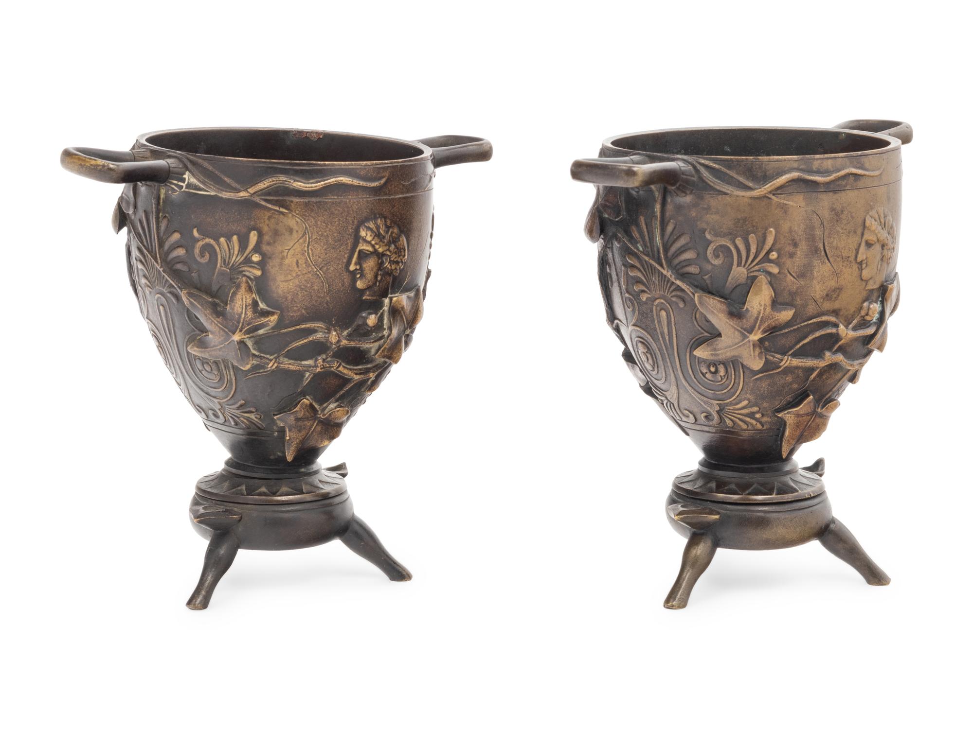 Two Grand Tour Bronze Cups by Auguste-Nicolas Cain (French, 1821-1894)