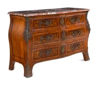 A Régence Style Rosewood-Banded Walnut Marble-Top Commode