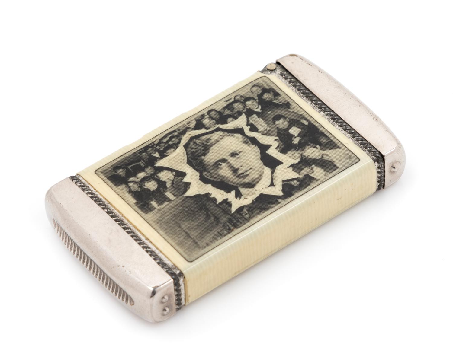An American Celluloid and Mixed Metal Commemorative Match Safe Height 2 7/8 inches. — CIRCA 1916