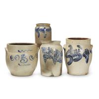 Four cobalt-decorated stoneware crocks Pennsylvania or Mid-Atlantic States, 19th century