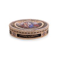 A Swiss Gold, Enamel and Split-Pearl Mounted Snuff Box