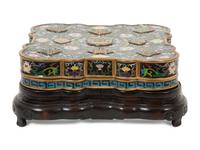 A Chinese Cloisonné Box with Hardstone-Inset Lid