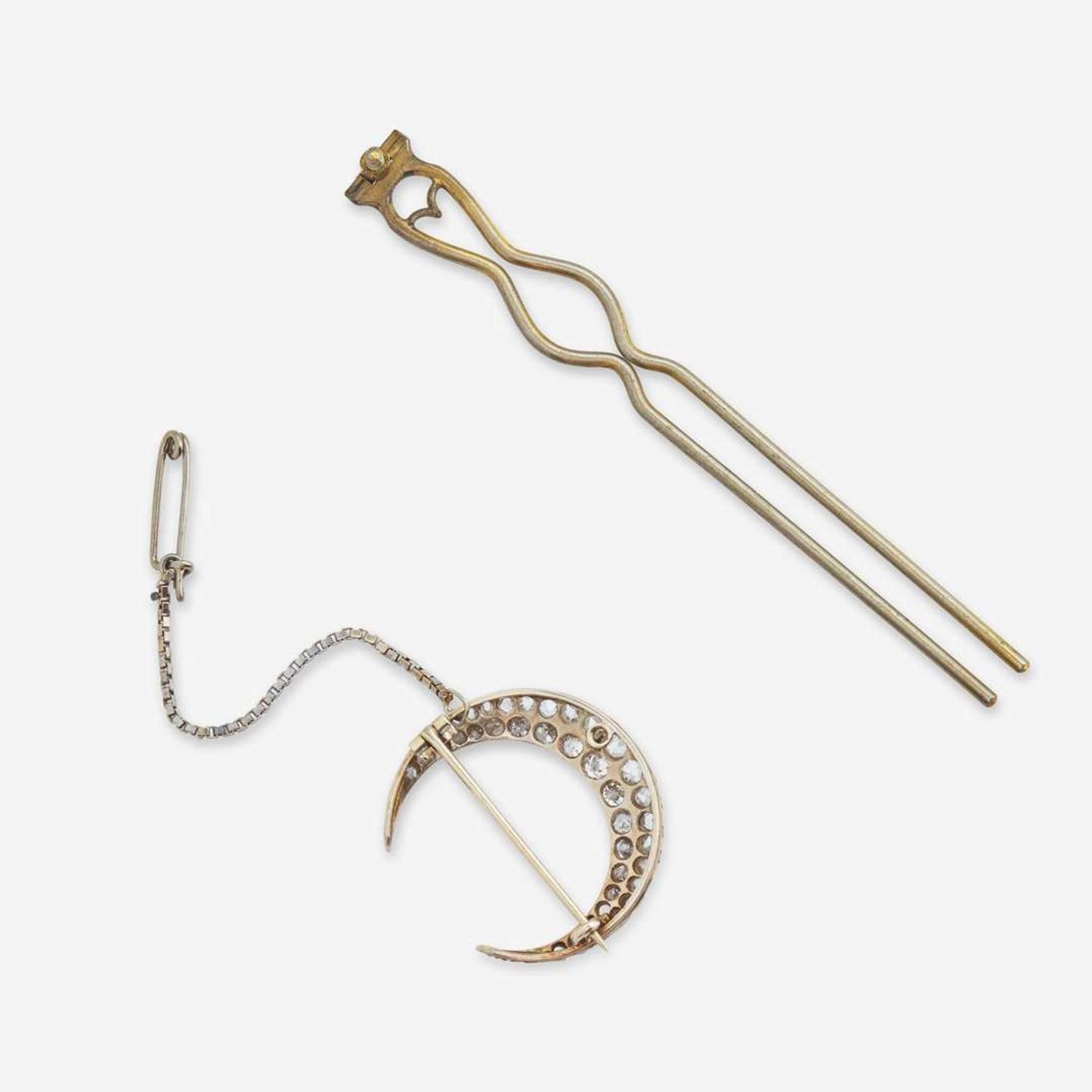 A Hair Pin with Removable Diamond Brooch Victorian, c.1900