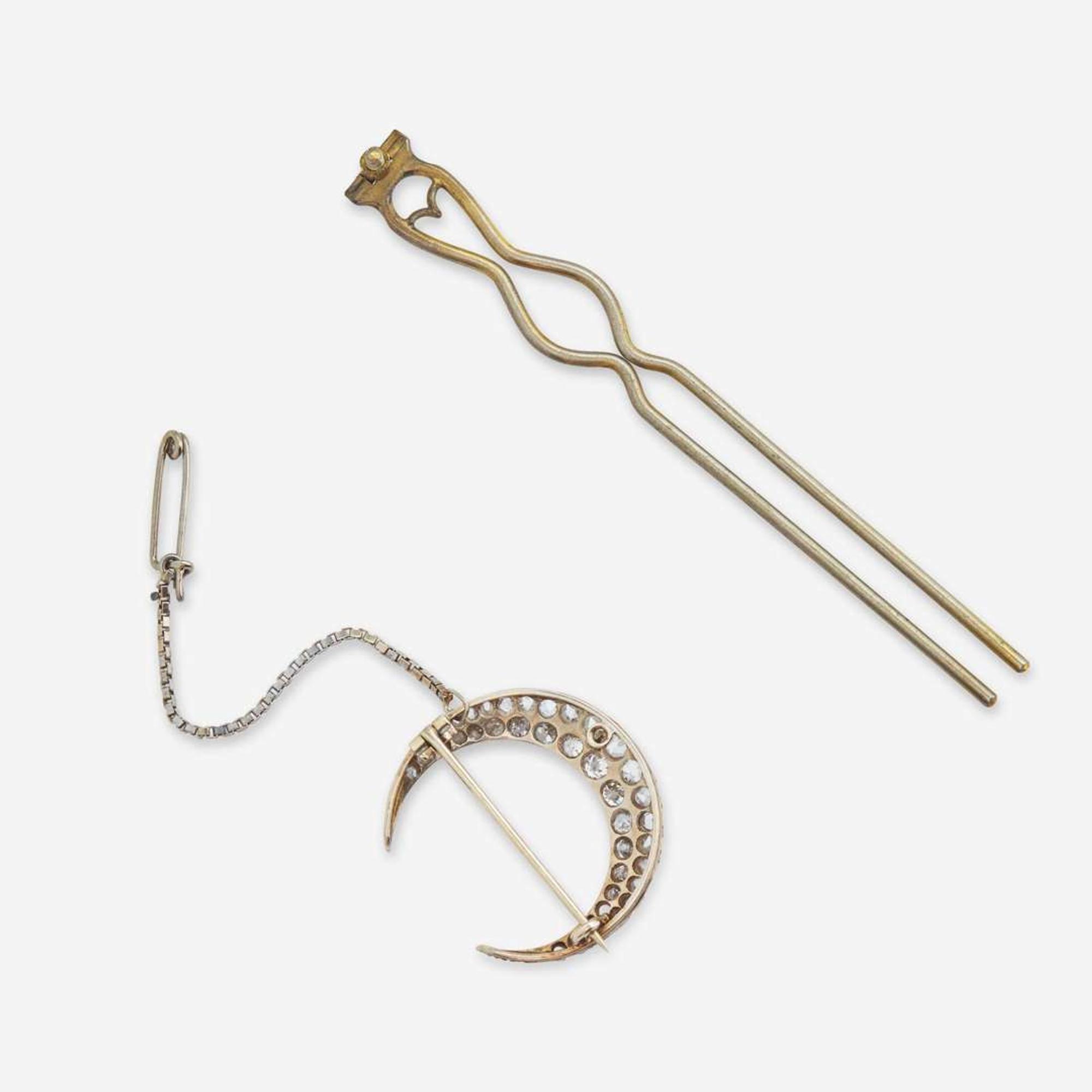 A Hair Pin with Removable Diamond Brooch Victorian, c.1900