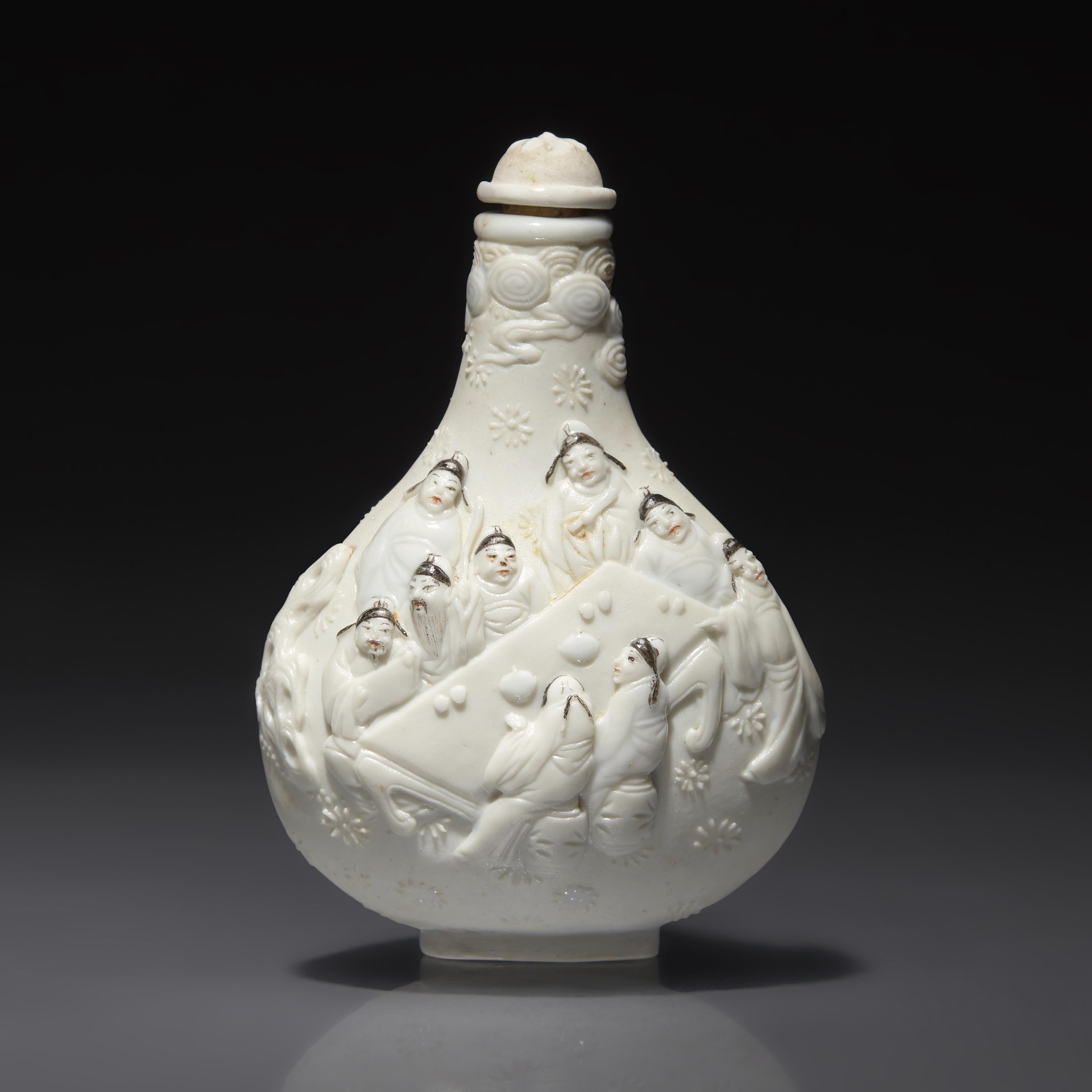 A Chinese Molded Porcelain Snuff Bottle, Qing Dynasty, Daoguang Period, Circa 1821-1850