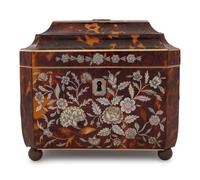 A Regency Mother-of-Pearl Inlaid Tortoiseshell Tea Caddy