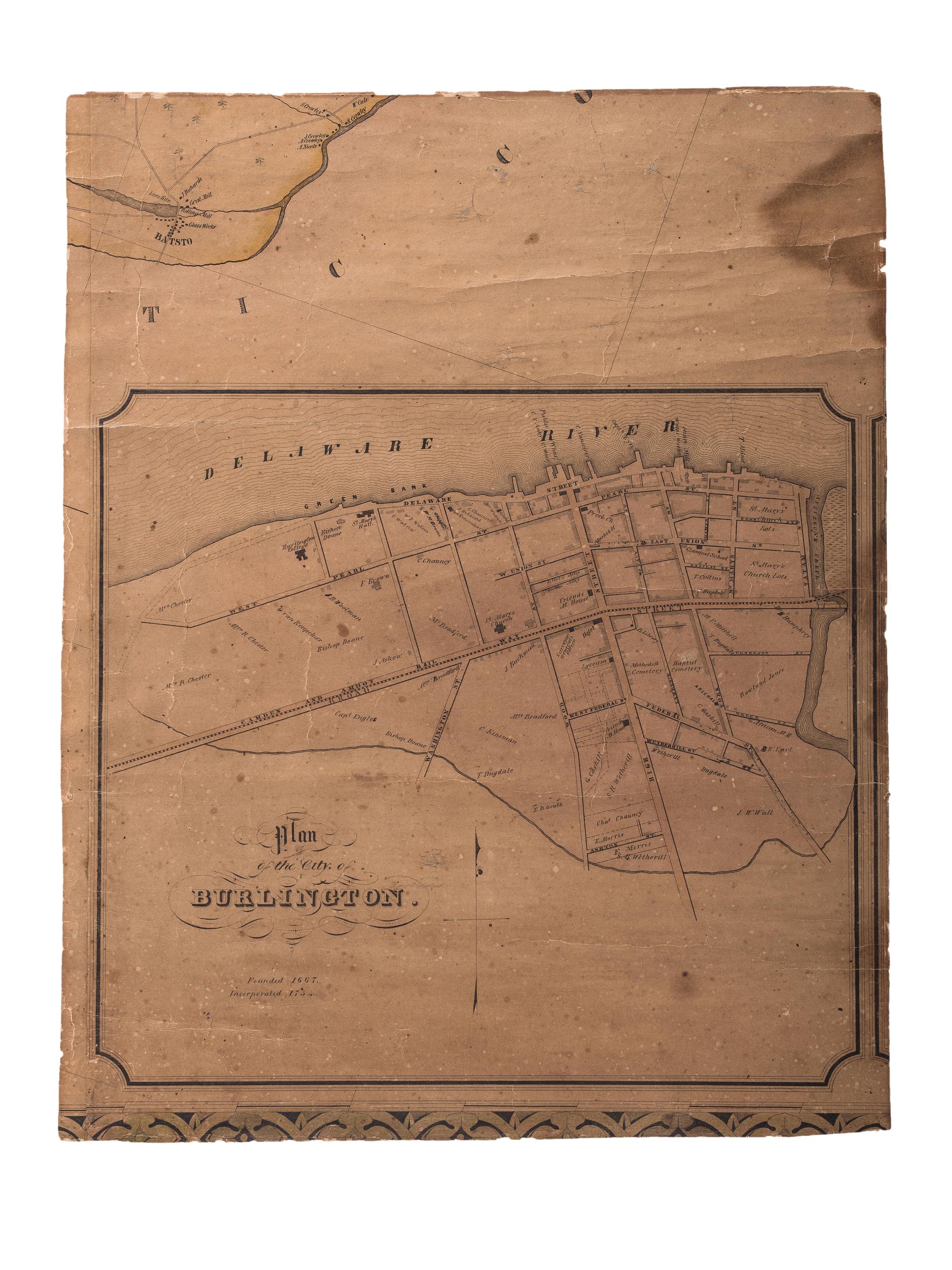[MAPS]. Partial map of Burlington, New Jersey, with "African" meeting house marked.