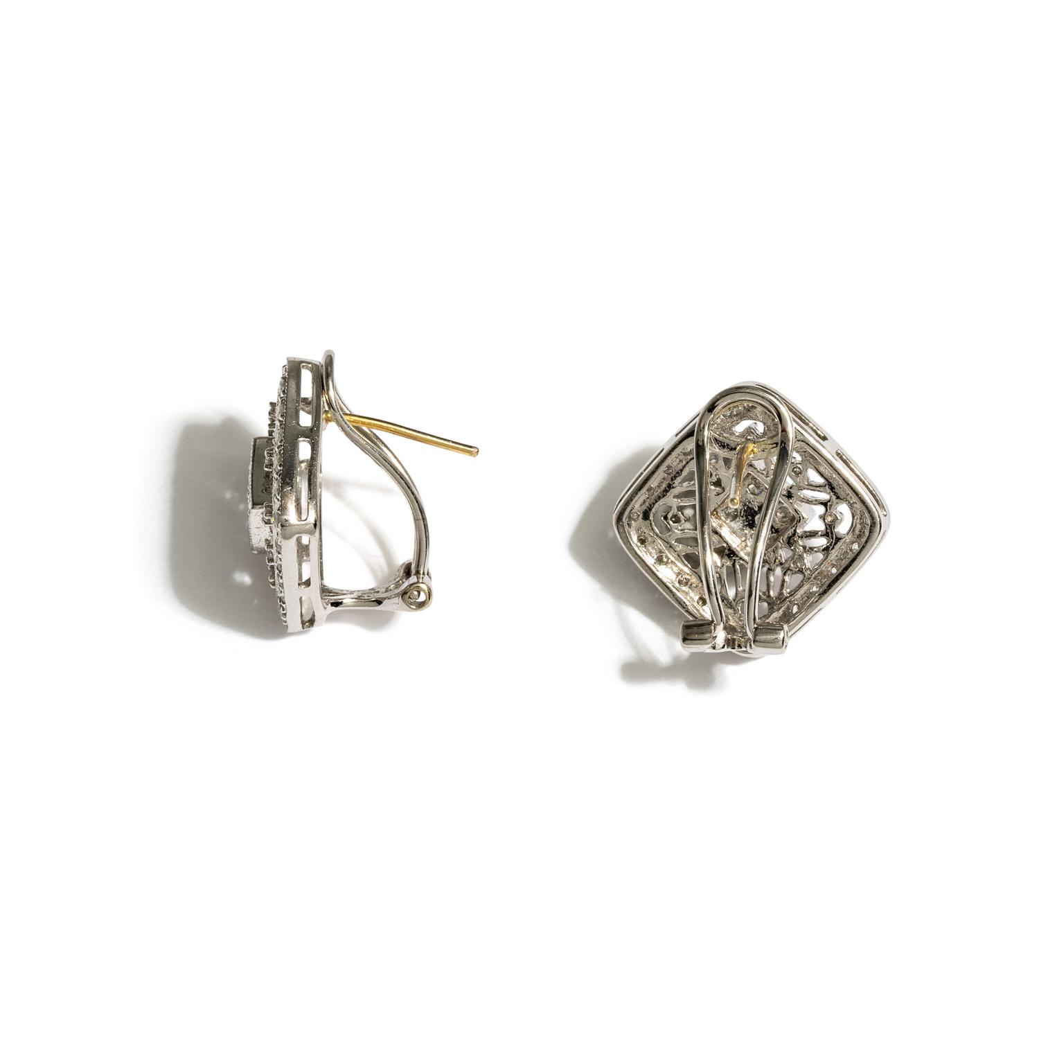 WHITE GOLD AND DIAMOND EARRINGS AND LABRADORITE RING