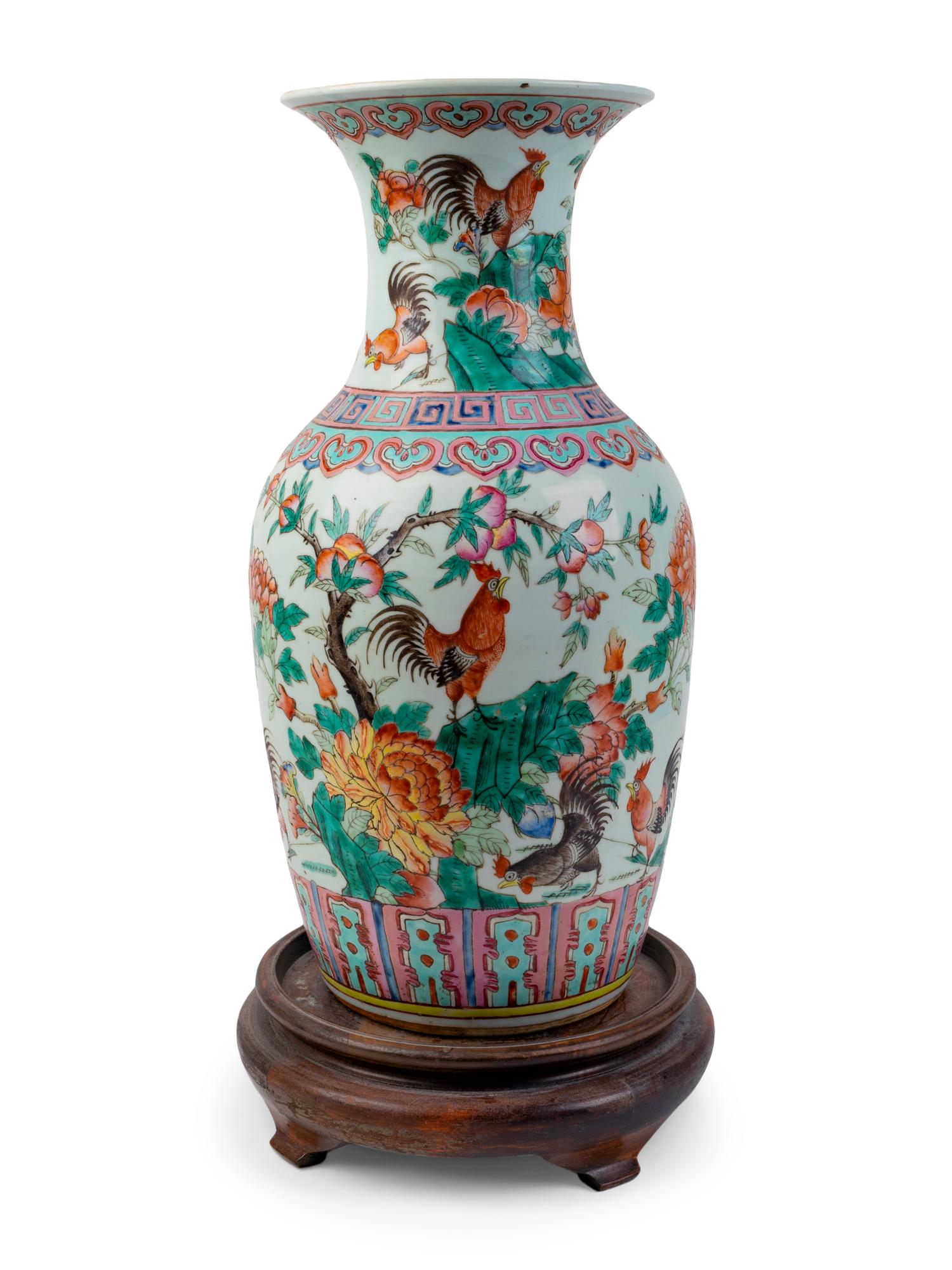 A Chinese Famille Rose Porcelain Rooster Vase — 19TH CENTURY