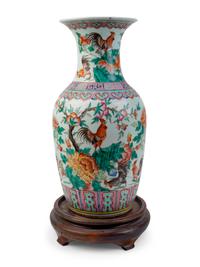 A Chinese Famille Rose Porcelain Rooster Vase — 19TH CENTURY