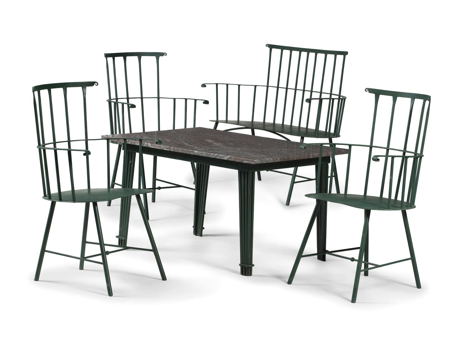 A Suite of Painted Metal Windsor Patio Furniture