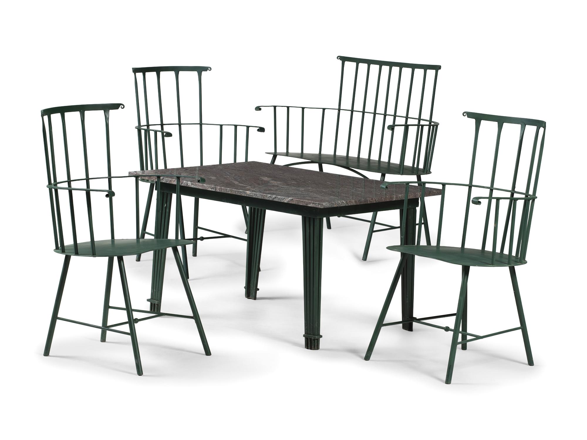 A Suite of Painted Metal Windsor Patio Furniture