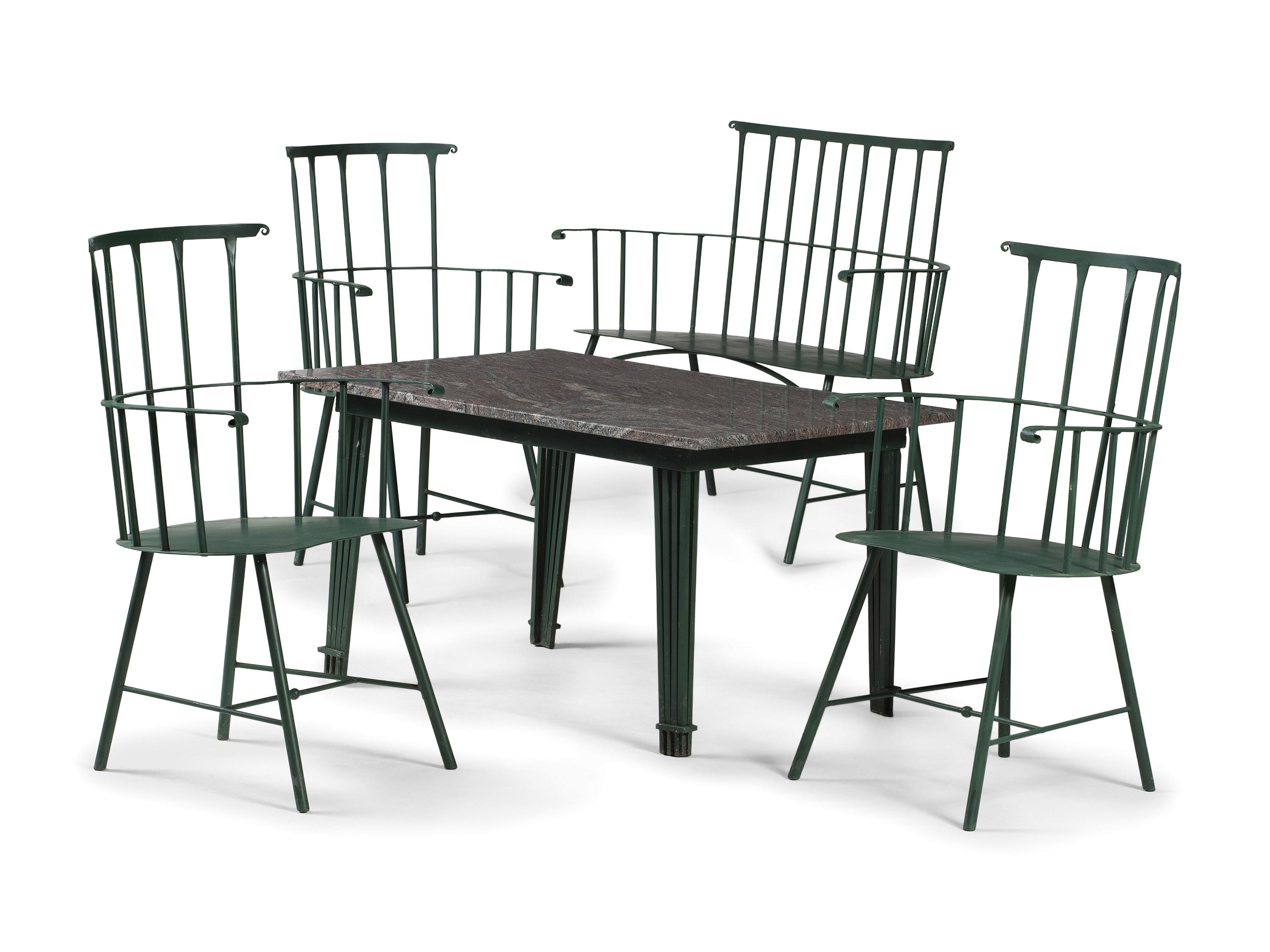 A Suite of Painted Metal Windsor Patio Furniture