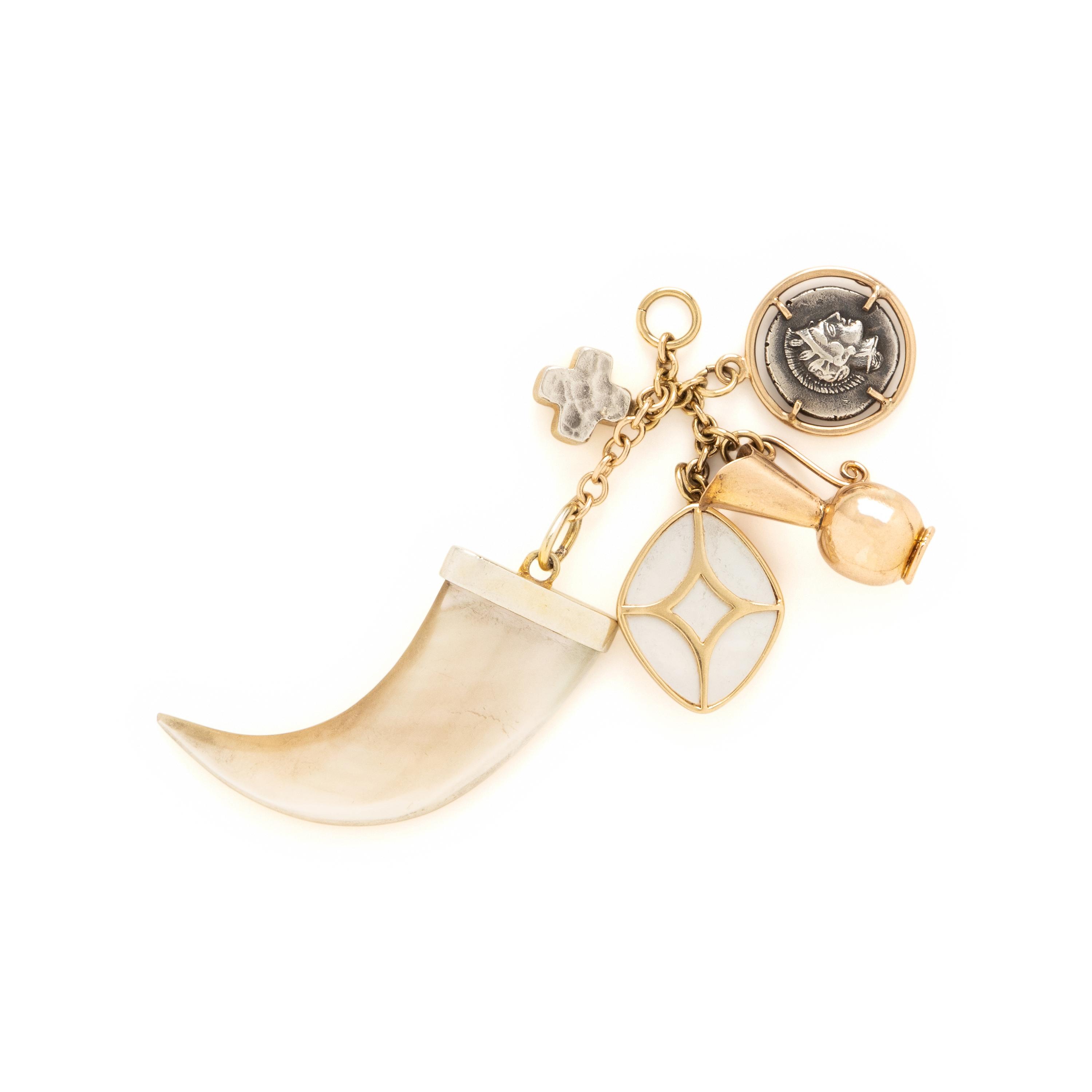 Silver, Yellow Gold, and Multigem Charm Necklace and Chatelaine