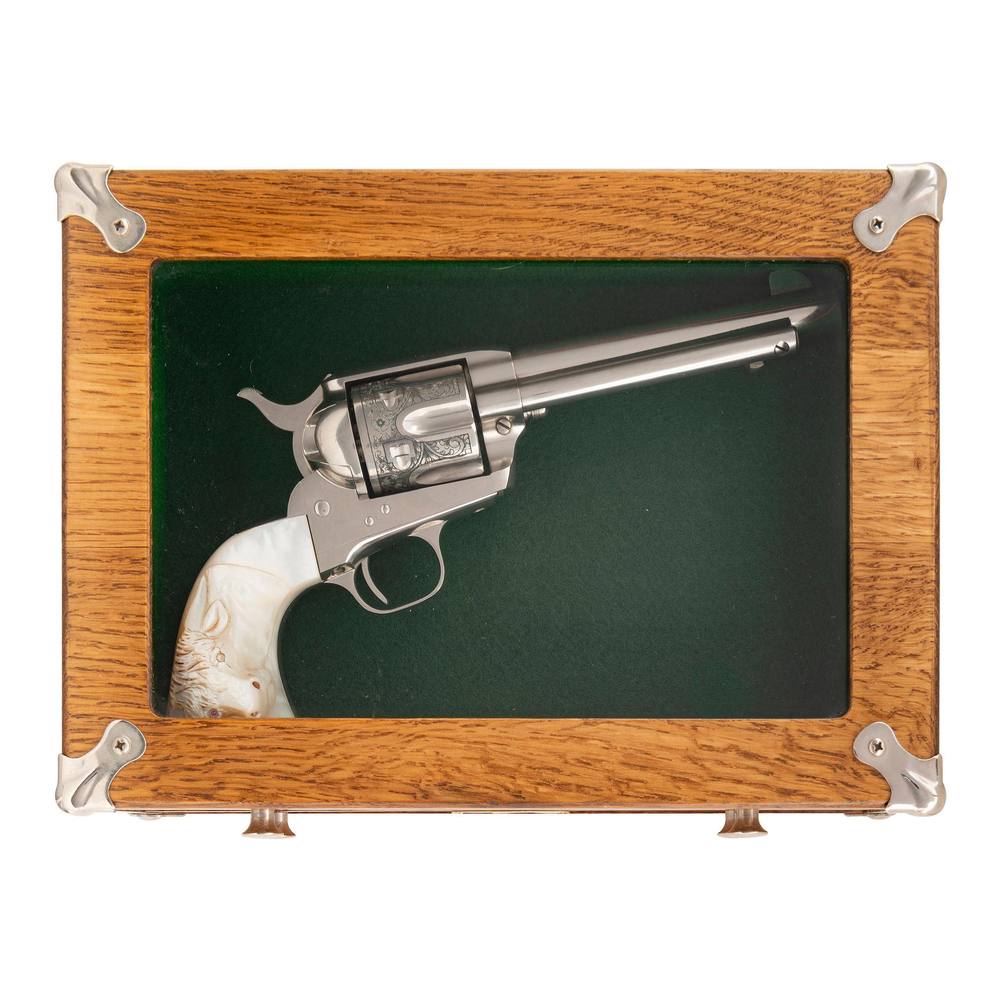 **1929 Production Colt Single Action Army with Raised Carved Mother of Pearl Steer's Head Grips in .45 Colt