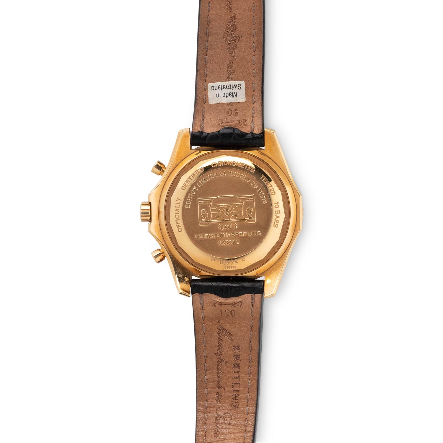 A RARE BREITLING, BENTLEY MOTORS REF. 22362 18K YELLOW GOLD LIMITED EDITION 'LE MANS' CHRONOGRAPH WRISTWATCH