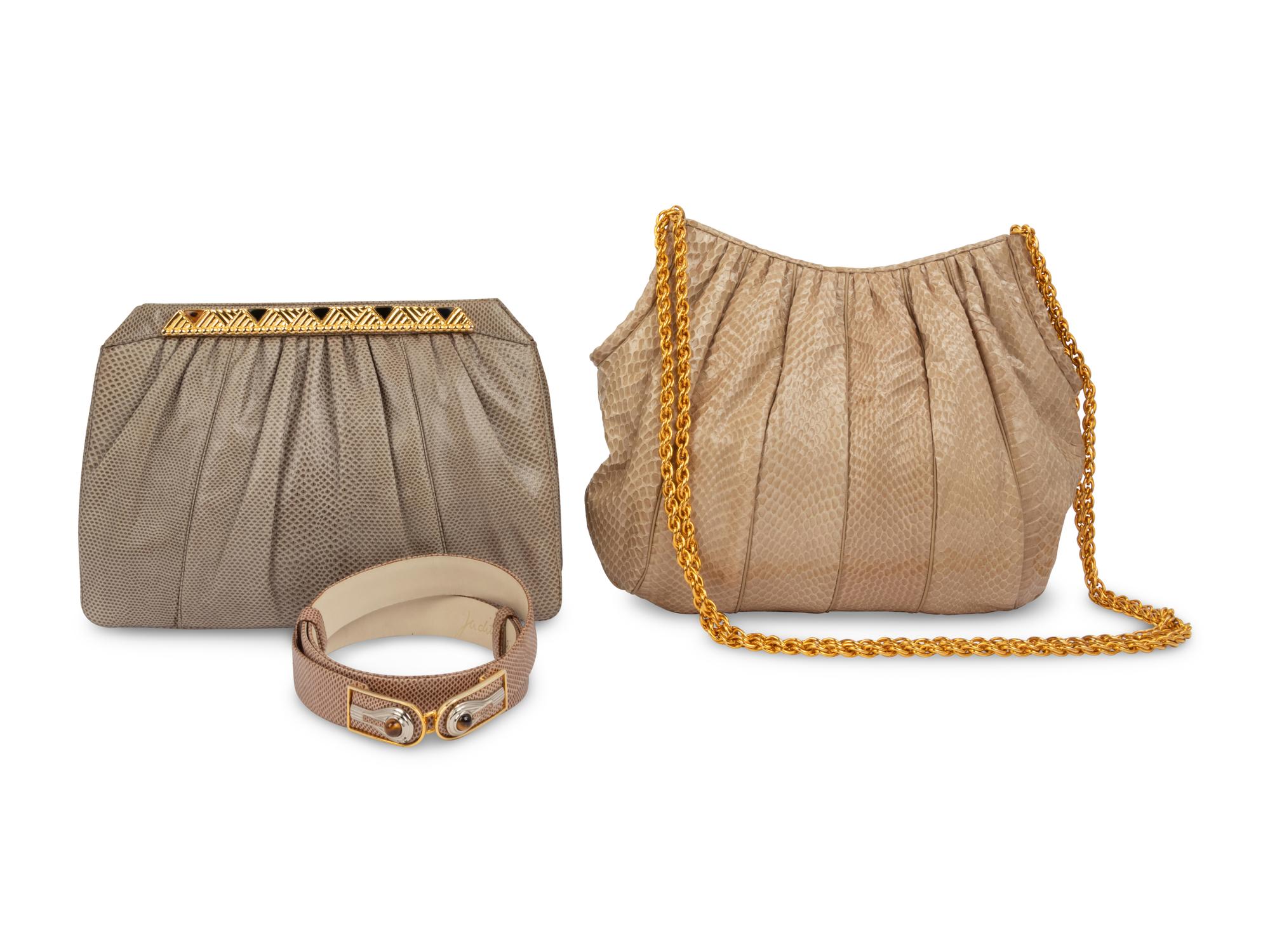 Three Judith Leiber Items: One Belt, Two Bags, 1980s