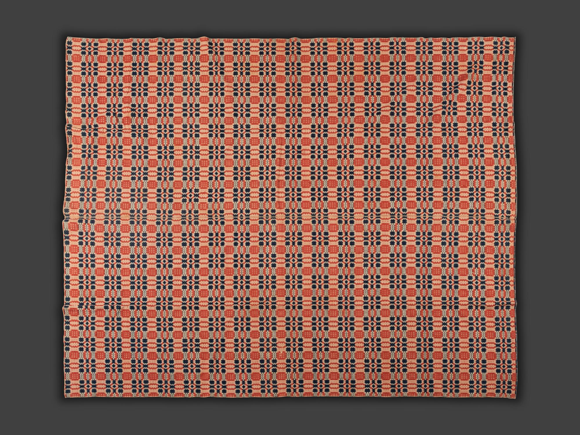 Four Red, White and Blue Woven Jacquard Coverlets