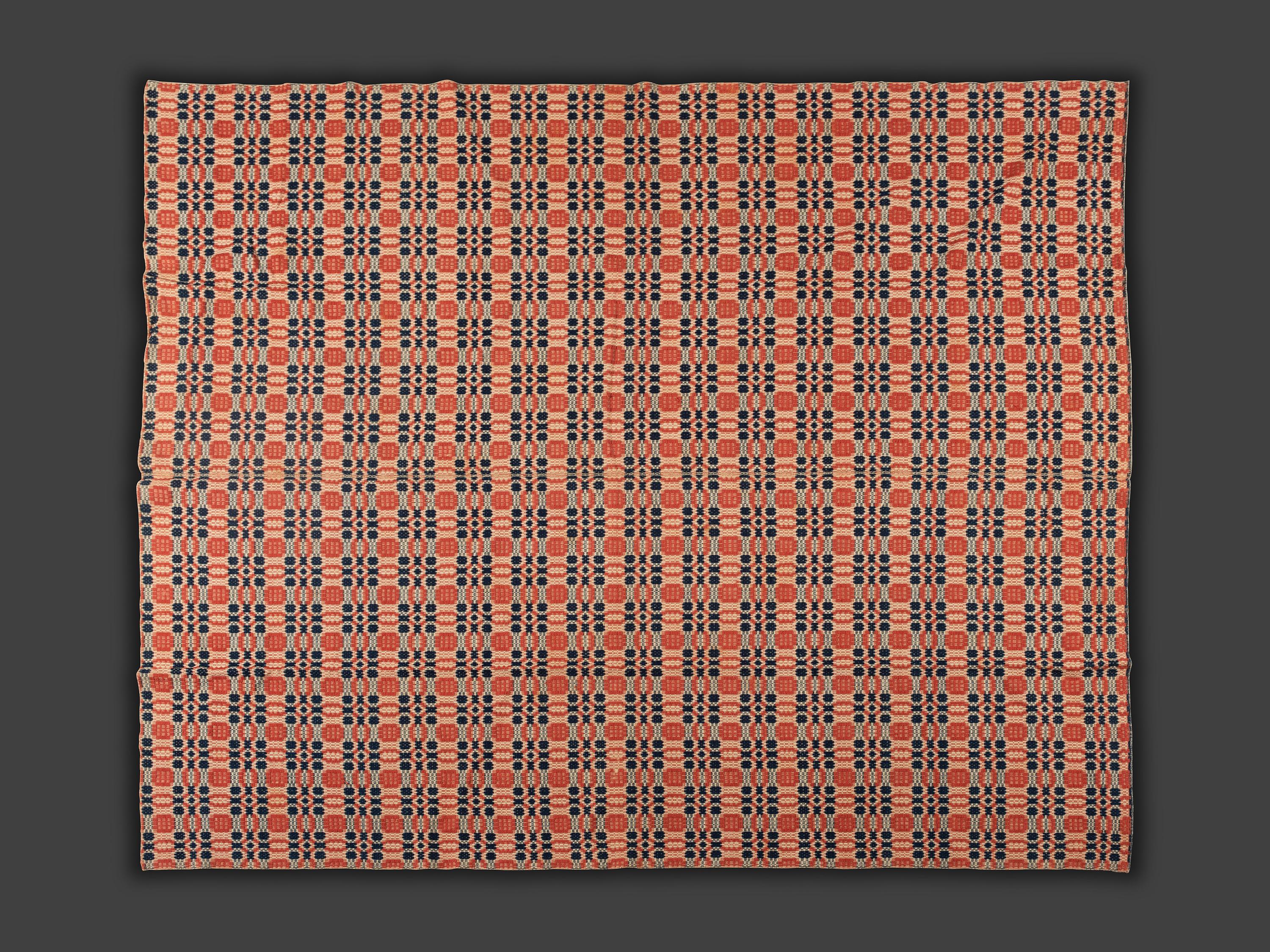 Four Red, White and Blue Woven Jacquard Coverlets