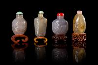 Four Carved Agate Snuff Bottles
