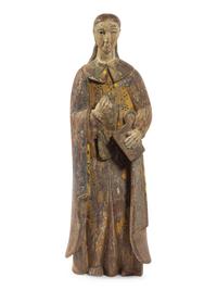 A Carved and Painted Figure of a Saint