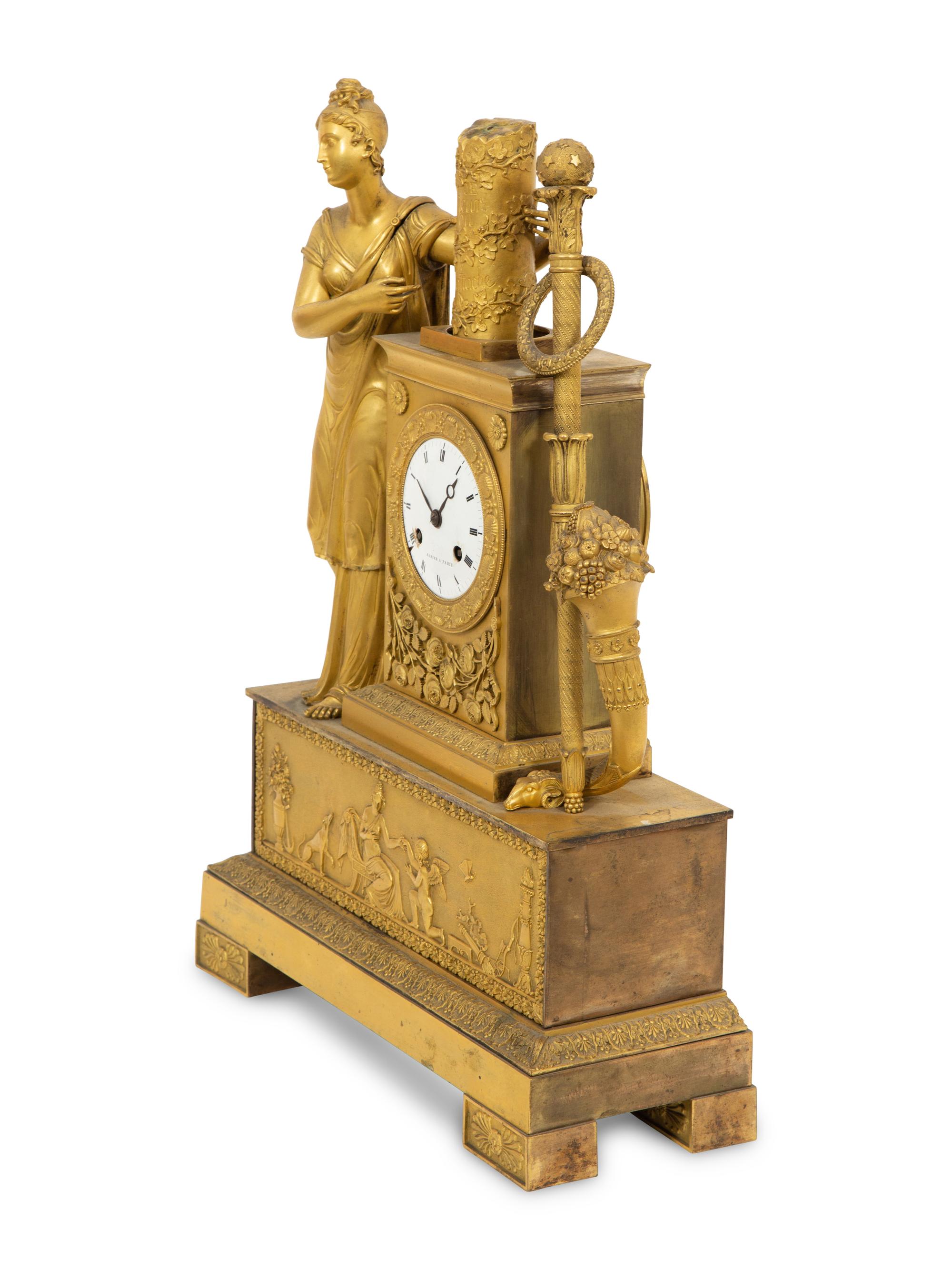 A French Empire Gilt Bronze Mantel Clock